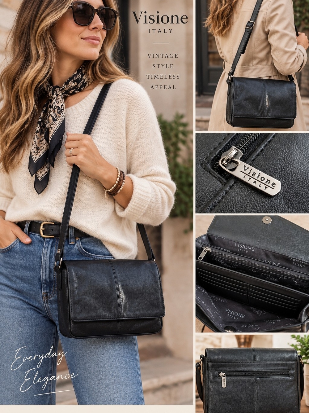 Vintage Visione Black Crossbody Bag
